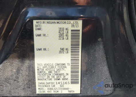 2014 Nissan Altima 2.5 Sl from USA, damaged, VIN 1N4AL3AP3EC145165